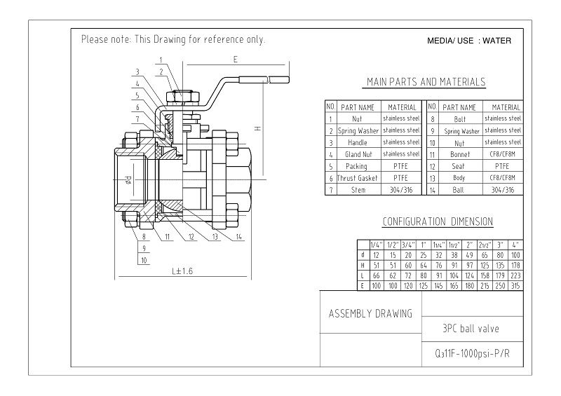 Stainless Steel 3PC Ball Valve