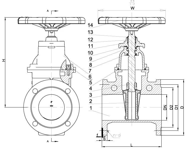 Flanged end gate valve